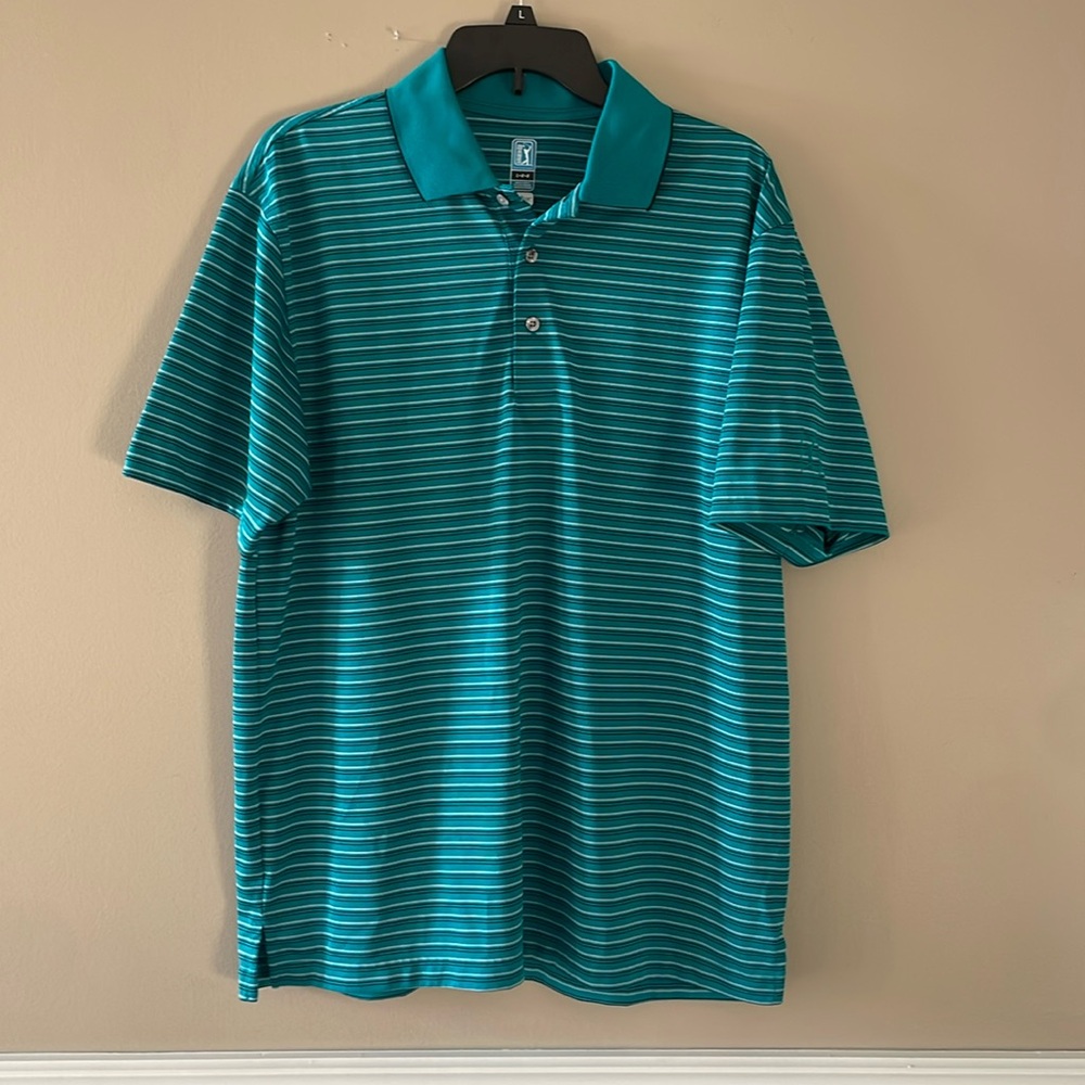 PGA Tour Striped Teal Golf Shirt